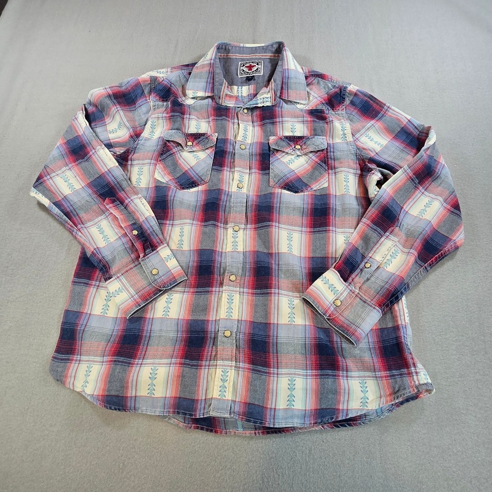 Desert Son Flag & Anthem Shirt Mens L Blue Red Plaid Western Arrow Print‎ Cotton